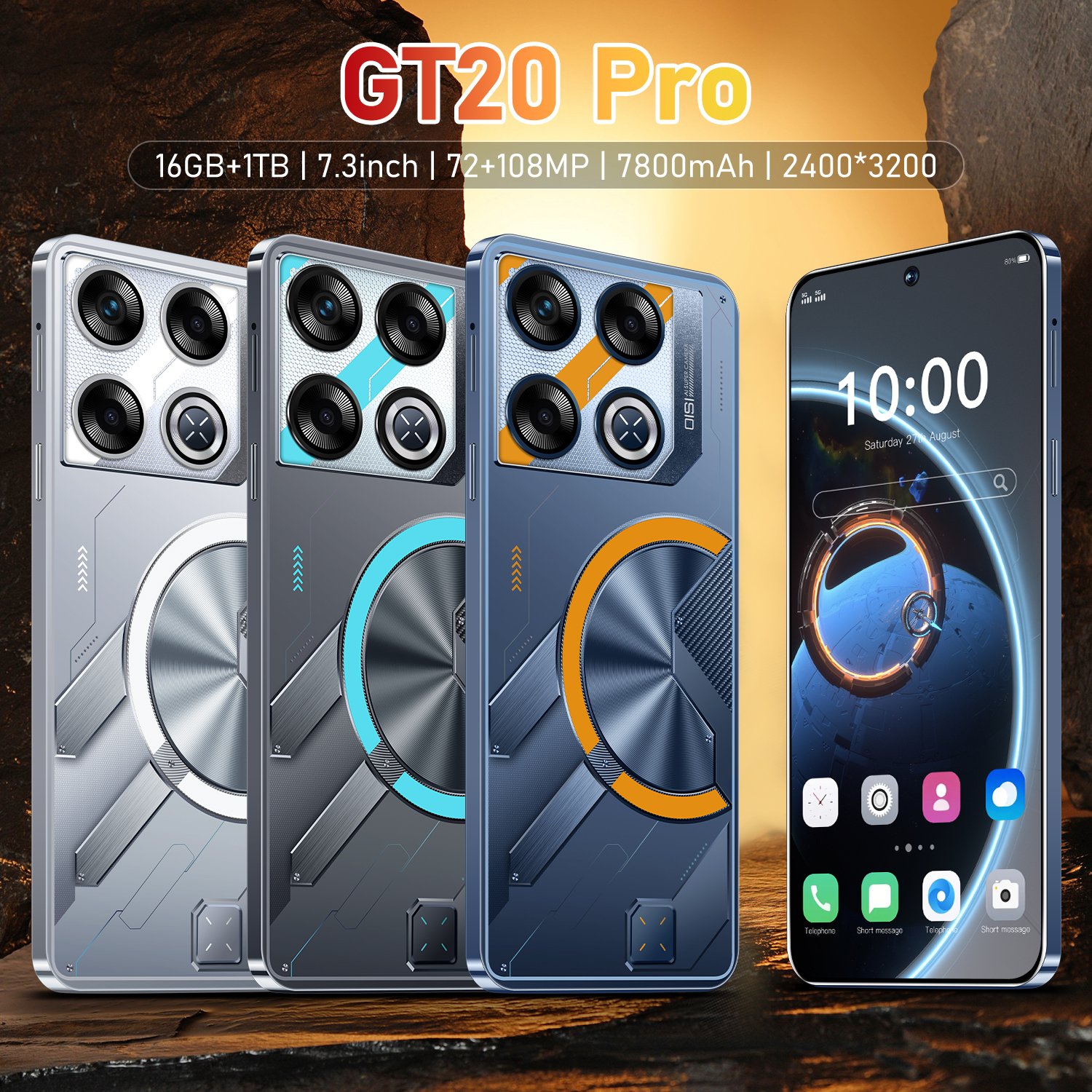 New Arrival GT 20 Pro Smartphone 256GB 7.3 60Hz AMOLED Dot Display Snapdragon 8 Core NFC 5000mAh Battery phone